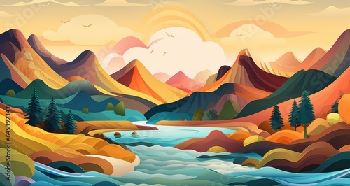 An abstract painting of mountains