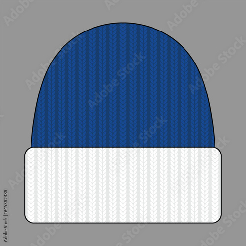 Two Tone Beanie Hat With Blue-White Design On Gray Background, Vector File