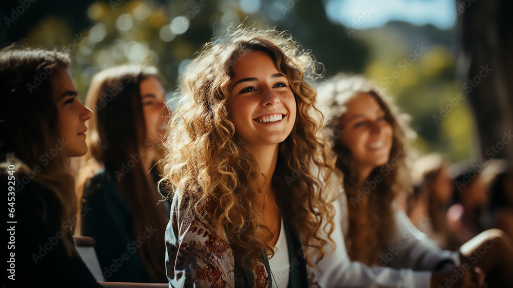 group of young female students at university