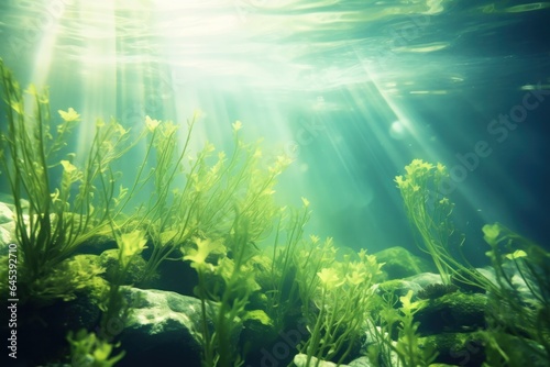 Kelp growling in the ocean under the sunlight or on the surface of the water © olegganko