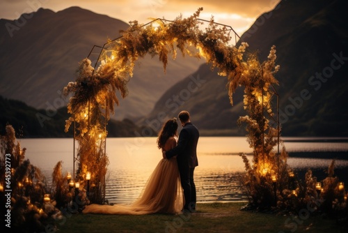 Wedding arch in the middle of a lake