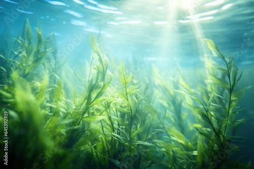 Kelp growling in the ocean under the sunlight or on the surface of the water