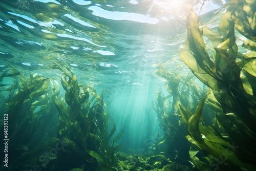 Kelp growling in the ocean under the sunlight or on the surface of the water