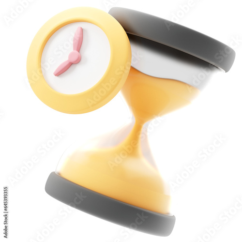 3d rendering of hourglass with time countdown icon on isolated white background. Design assets of business or finance, time and deadline concept.
