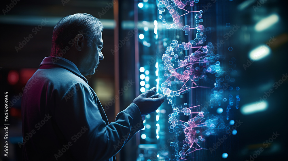 Generative ai senior businessman interacting with touch interface Generative ai senior businessman interacting with touch interface