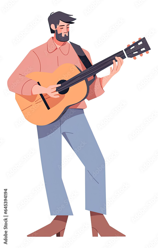 A man playing guitar cartoon isolated. A man playing guitar cartoon isolated.