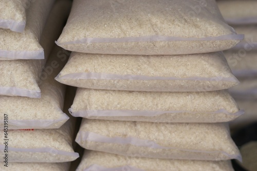 Stack of rice bag in the market
