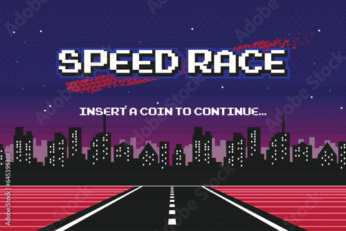 pixel art phrase Speed race. Retro game interface
