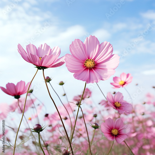 pink cosmos flower on  blue sky and white  background © nour045069