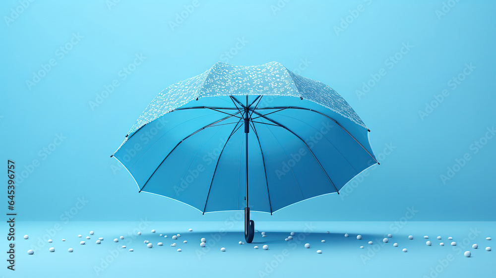 A blue umbrella stands in the rain on a rainy day. Generative Ai