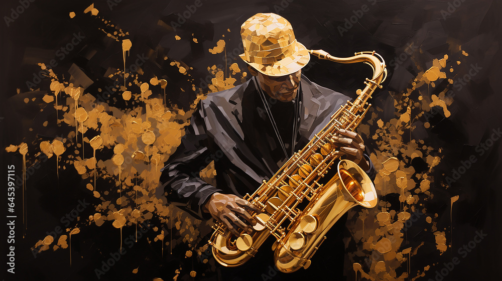 Naklejka premium pintura saxofone musica 