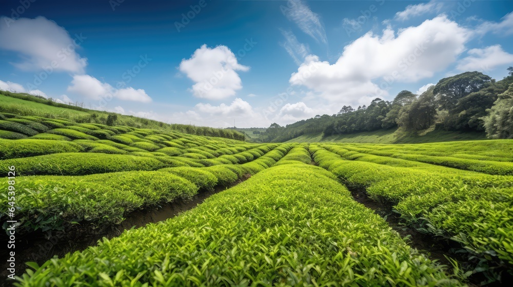 eco friendly tea farm field photography for relaxation generative ai