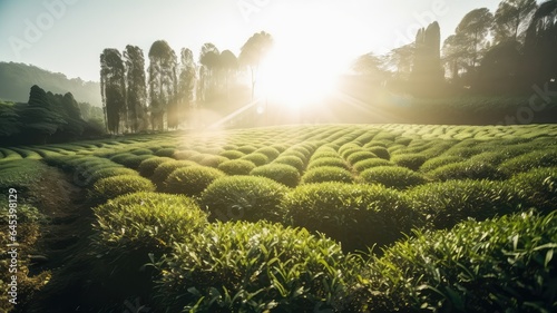 organic tea leaves farmland scenery for herbal planation generative ai © Align