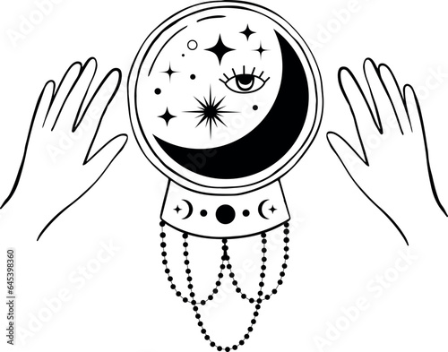 Magic witch ball celestial logo hand.