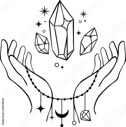 Celestial Hands logo Icon. Stars moon black magic witch art.