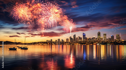 Australia Day 2018 Fireworks  Perth  Bright color. Generative Ai
