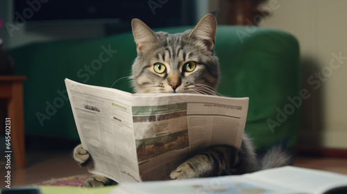 shocked cat reading a newspaper