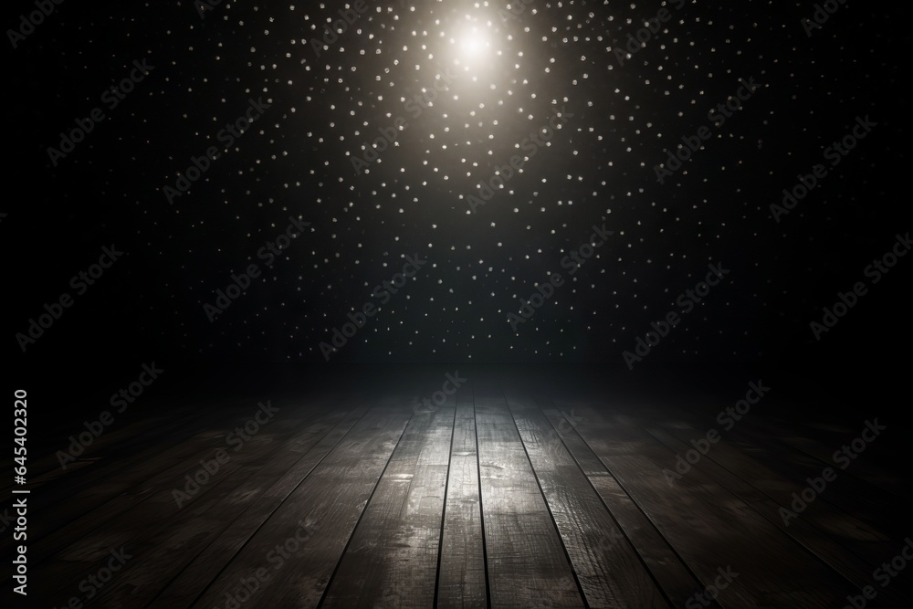 A dark room with a spotlight illuminating the floor