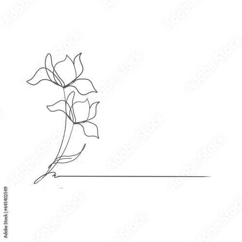 Flower in the garden. Art line of Flower. Black and white artline illustration.