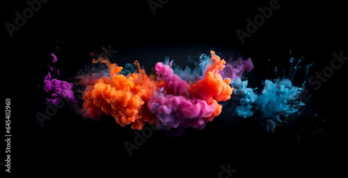 Colored cloud or smoke isolated on black. Copy space.