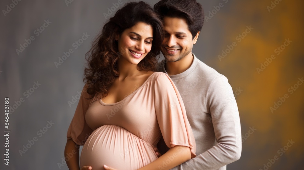 Happy young Indian couple expecting a baby Happy young Indian couple expecting a baby