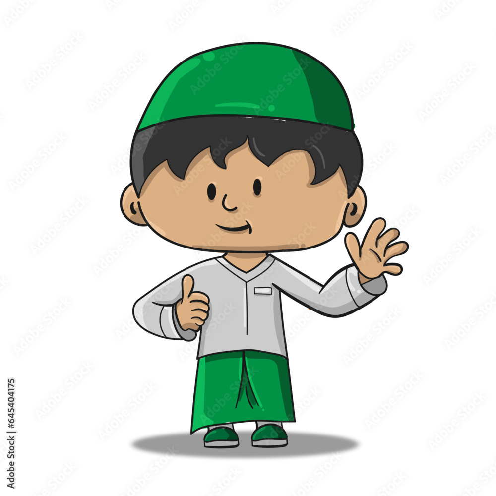 Hand drawn cartoon student muslim child couple holding quran Stock ...