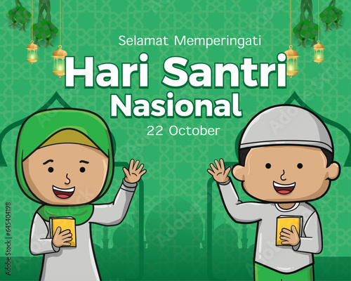 Social Media post Hari santri nasional or Indonesian national Muslim student day with Islamic students photo