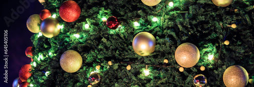 Christmas toys on fir tree