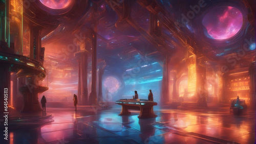 Inside view of a futuristic office building. Generative AI