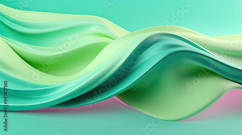  a painting of a wave of green and pink colors on a blue background.  generative ai