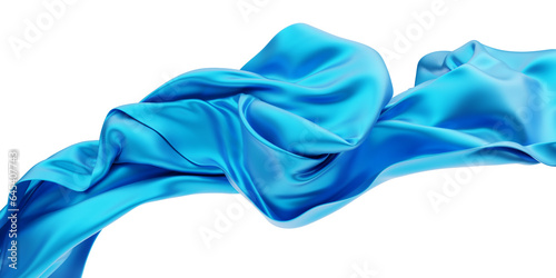 Beautiful flowing fabric flying in the wind. Blue color wavy silk or satin. Abstract element for design. 3D rendering image. Image isolated on a transparent background.