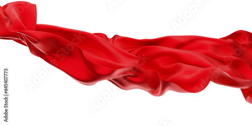 A floating red silk textile fabric background that exudes elegance and grace. Abstract element for design. 3D rendering image. Image isolated on a transparent background.