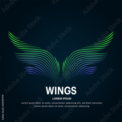 Vector logo wings color silhouette on a dark background. wings shape icon with creative simple line art structure. EPS 10