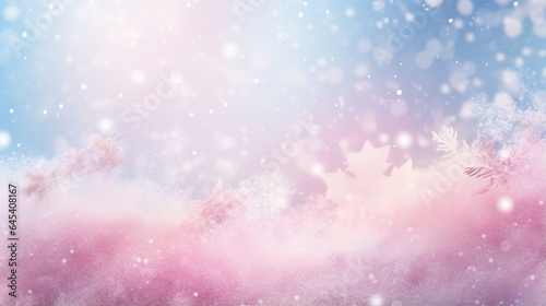 a blurry photo of snow flakes on a blue and pink background.  generative ai © Shanti