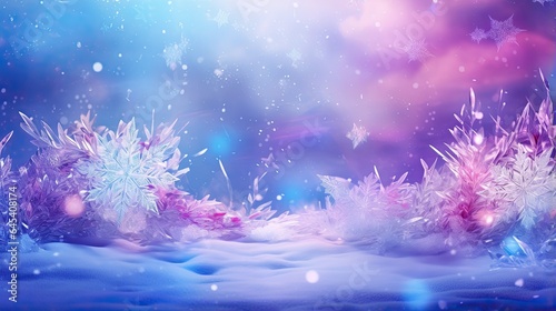  a blue and pink background with snowflakes and stars. generative ai