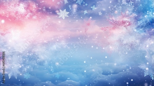  a blue and pink background with snowflakes and stars.  generative ai © Shanti