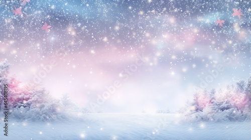  a winter scene with snow falling and stars in the sky.  generative ai © Shanti