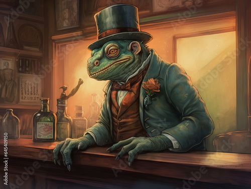 Gentleman lizard bartender