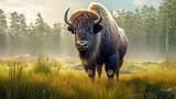 bison in a wooded landscape in nature