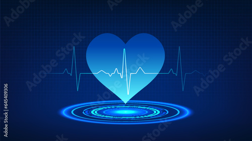 Medical technology Heart placed on technology circle with heart wave It refers to technology that measures a patient's heartbeat in order to diagnose disease and provide treatment.