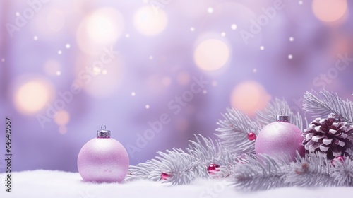  two pink christmas ornaments sitting on top of a snow covered ground.  generative ai