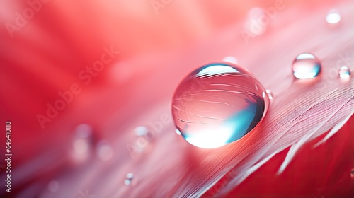 a close up of a water drop on a red surface. generative ai