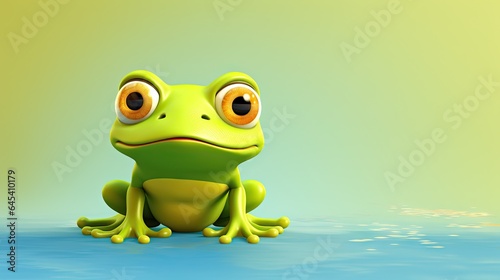  a green frog with big eyes sitting on a blue surface. generative ai
