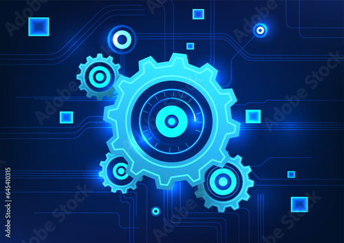 GearTechnology Multiple overlapping gears are connected together with technological circuits. technology media that improves the lives of people and the world's economy