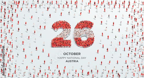 Happy National Day Austria. A large group of people form to create the number 26 as Austria celebrates its National Day on the 26th of October. Vector illustration.