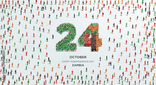 Happy Independence Day Zambia. A large group of people form to create the number 24 as Zambia celebrates its Independence Day on the 24th of October. Vector illustration. photo