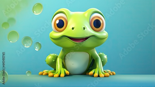  a green frog with big eyes sitting on a blue surface.  generative ai