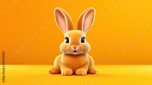  a rabbit sitting on a yellow surface with a yellow background.  generative ai