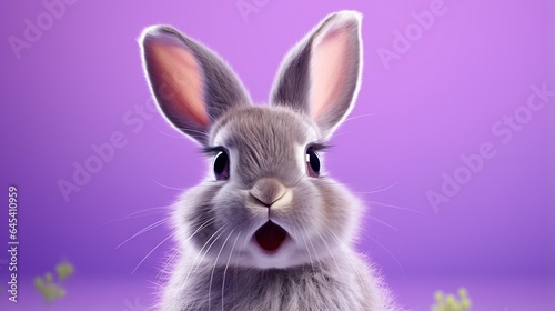  a close up of a rabbit on a purple background with flowers. generative ai