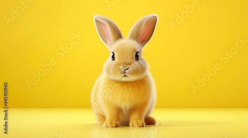  a small rabbit sitting on a yellow surface with a yellow background. generative ai